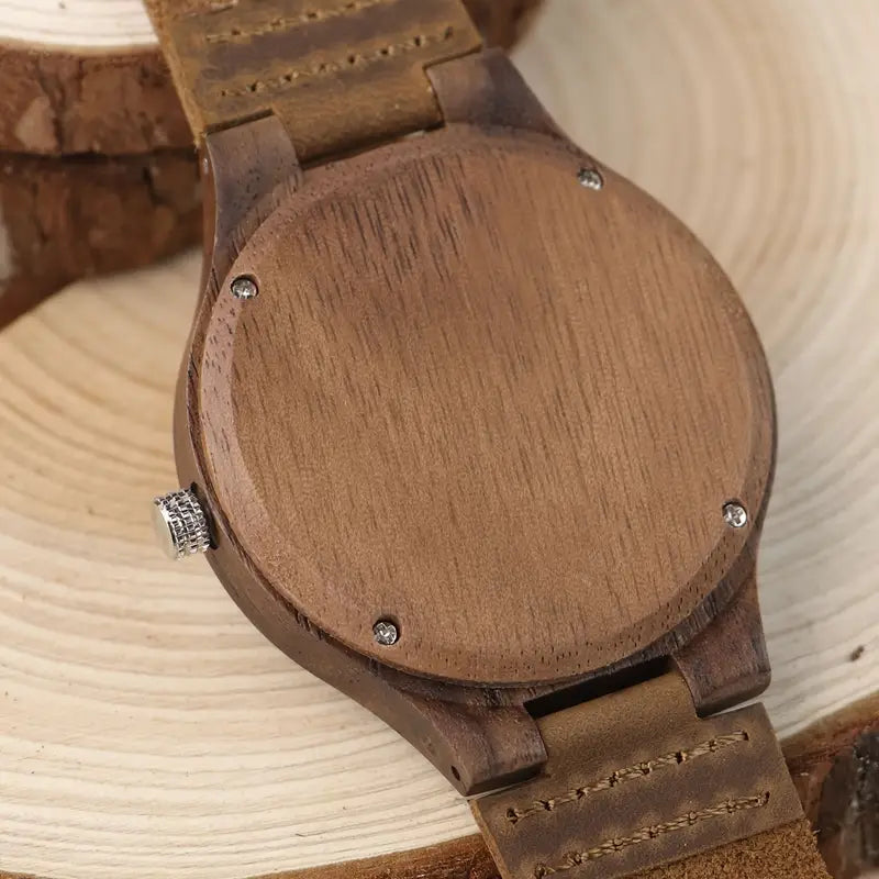 Men'S Wooden Watch With Walnut Case, Simple Retro Style, Quartz Movement, Genuine Leather Strap, Stylish Men'S Watch, Creative Wooden Watch, Perfect For Boyfriend'S Birthday Or Valentine'S Day Gift, High-Looking Watch