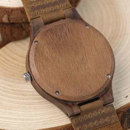 Men'S Wooden Watch With Walnut Case, Simple Retro Style, Quartz Movement, Genuine Leather Strap, Stylish Men'S Watch, Creative Wooden Watch, Perfect For Boyfriend'S Birthday Or Valentine'S Day Gift, High-Looking Watch